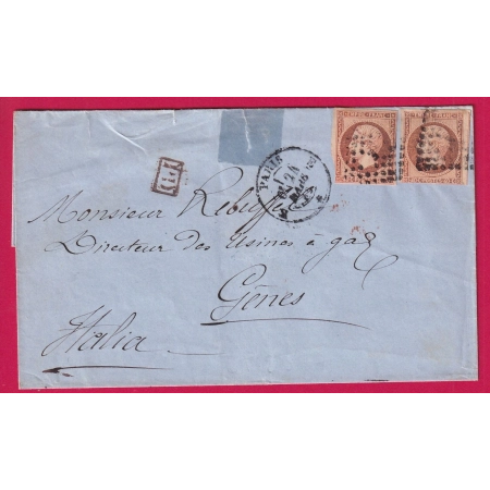 N°16 X2 PARIS BUREAU E POUR GENES GENOVA ITALIE ITALIA 1862 LETTRE
