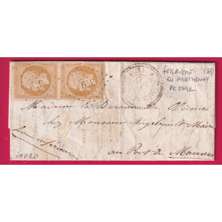 N°13 PAIRE PC 3792 FERRIERE EN PARTHENAY DEUX SEVRES CAD TYPE 2 POUR OUDON LOIRE INFERIEURE LETTRE