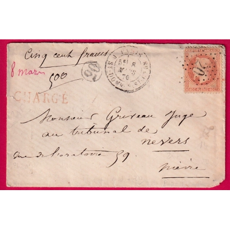 N°31 PARIS ETOILE 20 ST GN 58  LETTRE CHARGE POUR NEVERS NIEVRE LETTRE