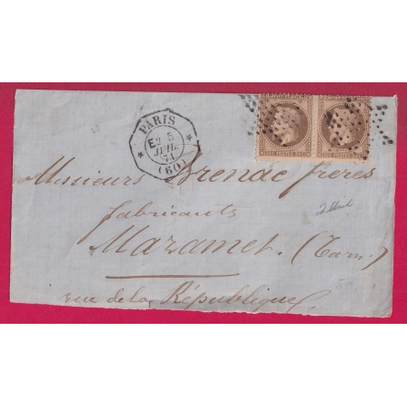 N°30 PAIRE PARIS LEVEE EXCEPTIONNELLE LEVEE E2 BUREAU CENTRAL POUR MAZAMET TARN DEVANT DE LETTRE