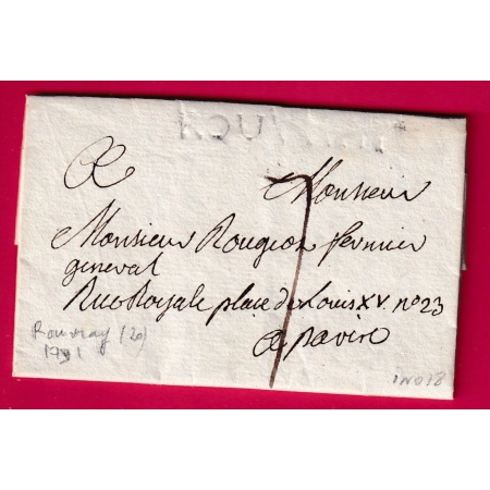 MARQUE ROUVRAY COTE D'OR 1791 LENAIN N°1 INDICE 18 POUR PARIS TEXTE LA ROCHE PRES ROUVRAYLETTRE