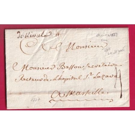 MARQUE OLLIOULES VAR MANUSCRIT TEXTE DE LA SEYNE 1777 POUR MARSEILLE LETTRE