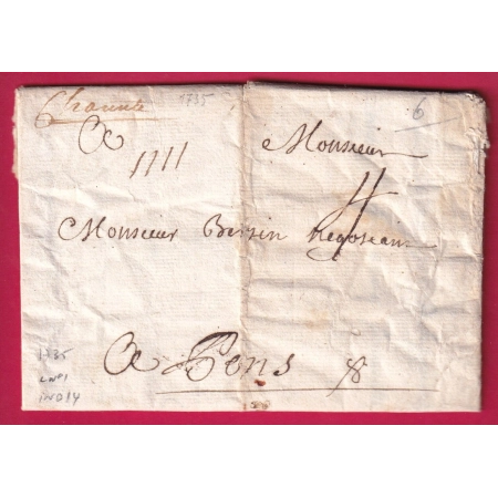 MARQUE CHARENTE MANUSCRIT 1735 POUR ST PONS LENAIN N°1 INDICE 14 LETTRE