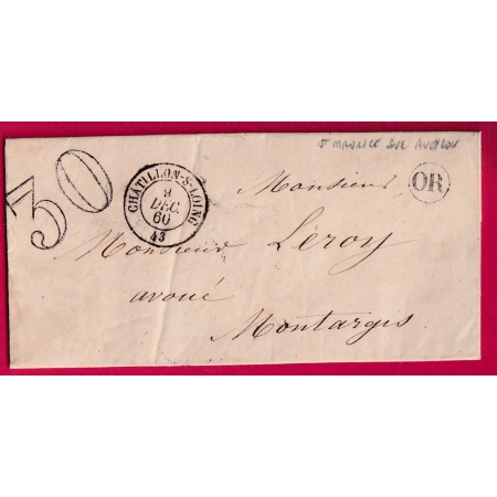 CAD TYPE 15 CHATILLON SUR LOING LOIRET 1860 OR ST MAURICE SUR AVEYRON POUR MONTARGIS LETTRE