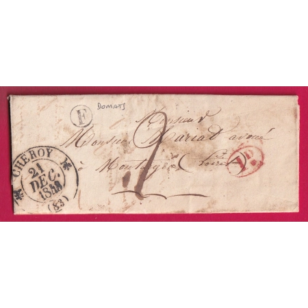 CAD TYPE 12 CHEROY YONNE BOITE RURALE F DOMATS + DECIME RURAL POUR MONTARGIS LOIRET LETTRE