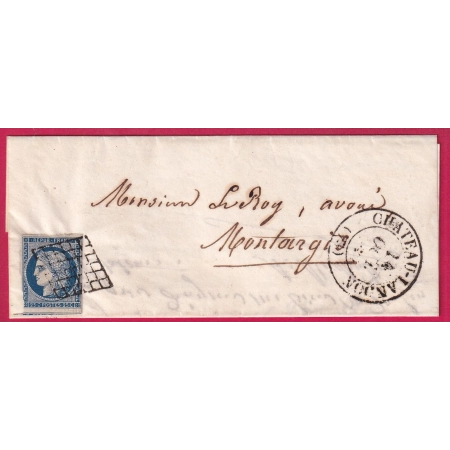 N°4 GRILLE CAD TYPE 13 CHATEAU LANDON SEINE ET MARNE INDICE 18 POUR MONTARGIS LOIRET 1851 LETTRE