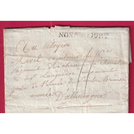MARQUE 26 NONANCOURT EURE 1797 POUR UN CAPITAINE ARMEE SAMBRE ET MEUSE OU ALLEMAGNE  LETTRE
