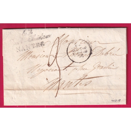 DOUBLE CURSIVE 42 PONT CHATEAU NANTES LOIRE INFERIEURE 1828 POUR NANTES INDICE 19 LETTRE