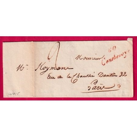 CURSIVE 60 COURBEVOYE EN ROUGE SEINE 1834 POUR PARIS INDICE 15 LETTRE