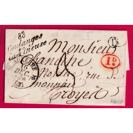 CURSIVE 83 COULANGES LA VINEUSE YONNE T12 AUXERRE POUR TROYES AUBE LETTRE