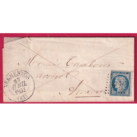 N°4 PC 3528 CAD TYPE 13 VERMENTON YONNE POUR AUXERRE 1852 LETTRE