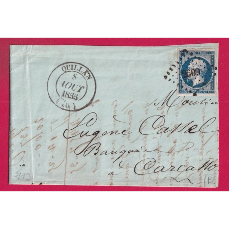 N°14 PC 2609 QUILLAN AUDE CAD TYPE 14 POUR CARCASSONNE LETTRE