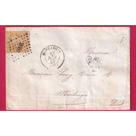 N°13 GRAND BORD DE FEUILLE REPLIE AU DOS PC 2060 MONTARGIS LOIRET POUR MONTARGIS LETTRE