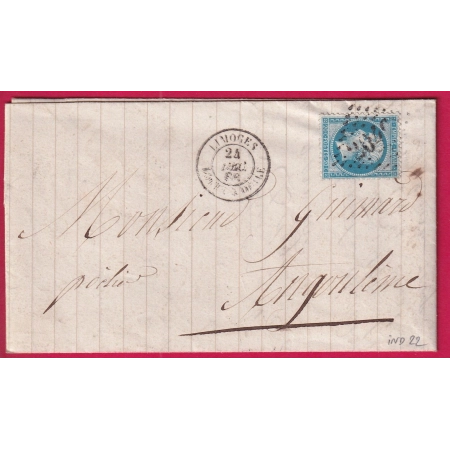N°22 GC 2049 CAD LIMOGES BOITE MOBILE HAUTE VIENNE POUR ANGOULEME INDICE 22 LETTRE