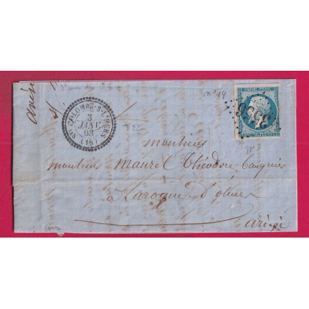 N°14 GC 3556 STE COLOMBE SUR L'HERS AUDE CAD TYPE 22 POUR LAROQUE D'OLMES LETTRE