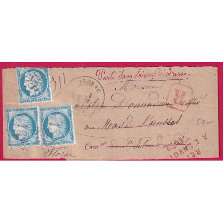 N°60 X3 GC 1528 FLORAC LOZERE BANDE RECOMMANDEE RETOUR ENVOYEUR 1072 COLLET DE BEZE LETTRE