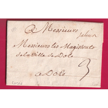 MARQUE MANUSCRIT SALINS JURA 1751 POUR DOLE LETTRE COVER