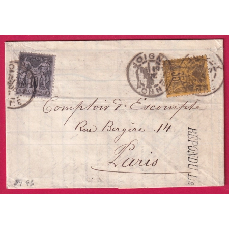 N°89 93 JOIGNY YONNE POUR PARIS LETTRE COVER