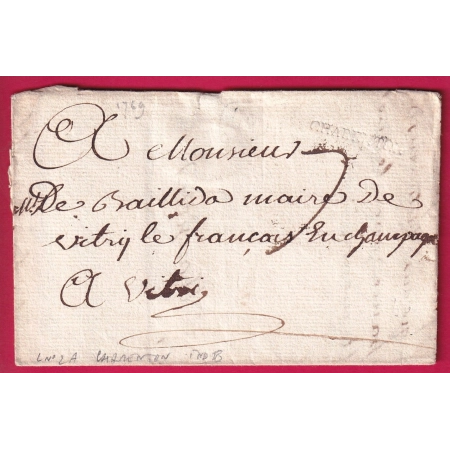 MARQUE CHARENTON SEINE LENAIN N°2A 1769 INDICE 18 VITRY LE FRANCOIS MARNE LETTRE COVER