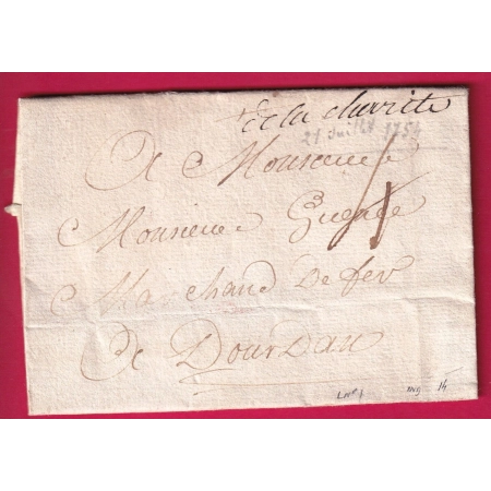 MARQUE MANUSCRIT DE LA CHARITE NIEVRE 1754 INDICE 14 POUR DOURDAN SEINE ET OISE LETTRE