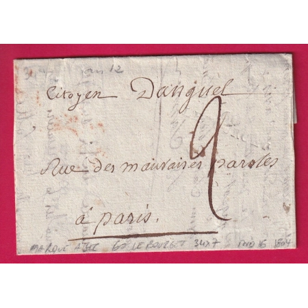 MARQUE A SEC 60 LE BOURGET SEINE AN12 1804 34X7 INDICE 16 POUR PARIS LETTRE