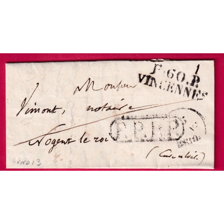 MARQUE P60P VINCENNES SEINE 1830 POUR NOGENT LE ROI 1830 INDICE 13 + PPPP LETTRE