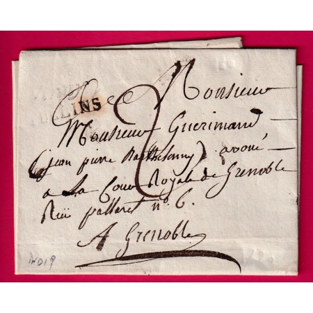 DOUBLE CURSIVE 37 VINAY TULLINS ISERE 1820 TEXTE DE L'ALBENC POUR GRENOBLE INDICE 19 LETTRE