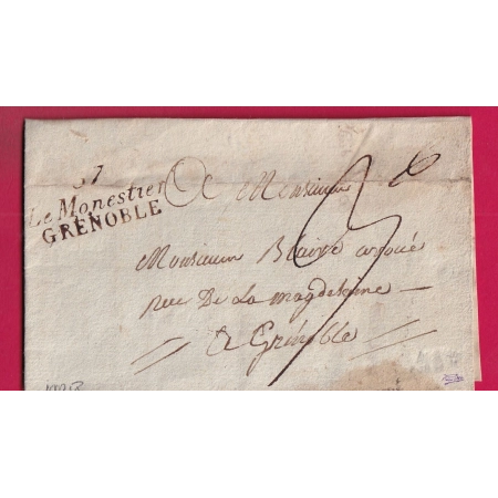 DOUBLE CURSIVE 37 LE MONESTIER GRENOBLE POUR GRENOBLE TAXE 3 TRIPLE PORT LOCAL ?? INDICE 18 LETTRE