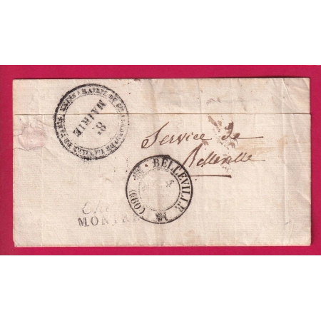 DOUBLE CURSIVE 60 CHARONNE MONTREUIL UTILISEE EN DEBOURSE AU DOS DEPART PARIS BANLIEUE REEXP BELLEVILLE SEINE 1834