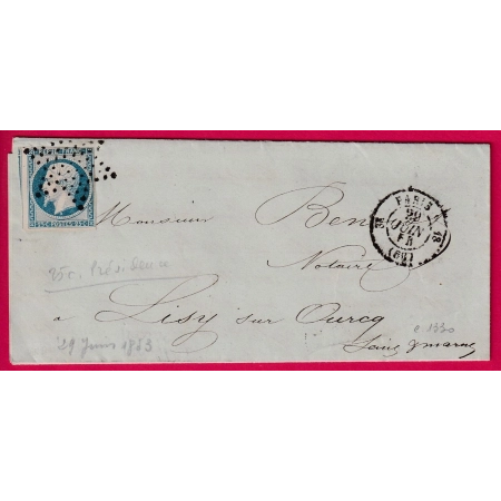 N°10 PARIS ETOILE MUETTE 3EME 60 18 POUR LIZY SUR OURCQ SEINE ET MARNE 1853 LETTRE