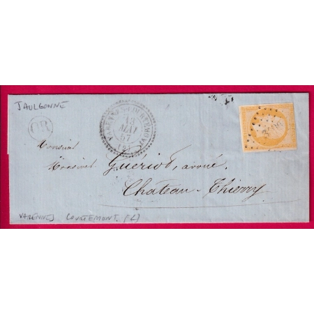 N°13 PC 3190 VARENNES COURTEMONT AISNE OR DE JAULGONNE POUR CHATEAU THIERRY CAD TYPE 22 LETTRE