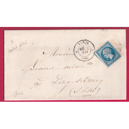 N°14 TB PARIS BUREAU N LOSANGE N BATON POUR LIZY  SUR OURCQ LETTRE