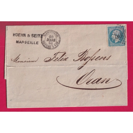 N°22 MARSEILLE BATEAU A VAPEUR POUR ORAN ALGERIE 1864 LETTRE