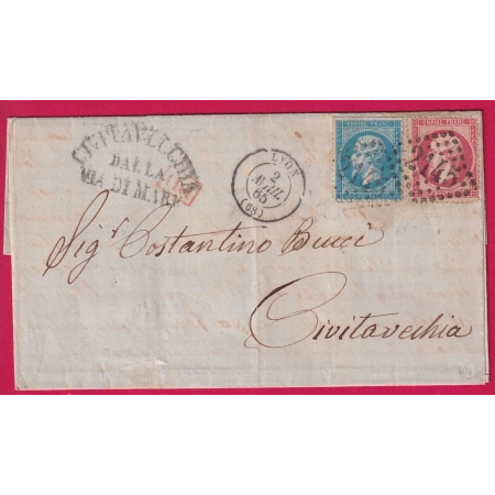 N°22 24 GC 2145 LYON CIVITAVECCHIA DAL LA VIA DI MARE 1865 LETTRE