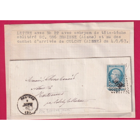 N°22 TETE BECHE GC 596 BRAISNE AISNE POUR OULCHY LE CHATEAU LETTRE