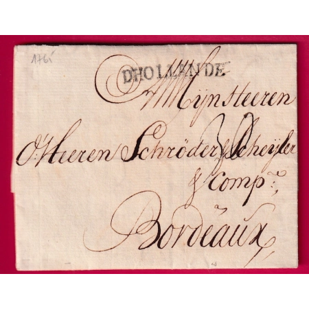 MARQUE D'HOLLANDE 1765 AMSTERDAM PAYS BAS POUR BORDEAUX LETTRE COVER