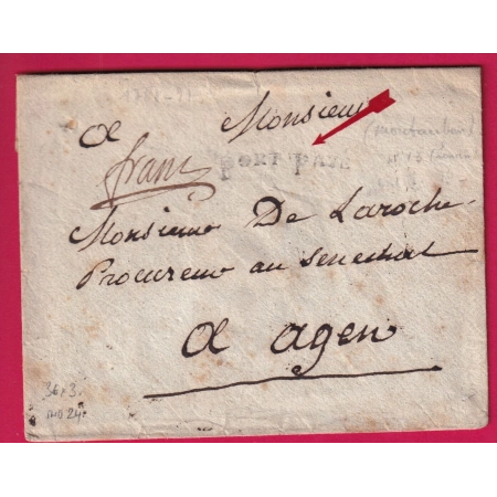 MARQUE TAMPON PORT PAYE + FRANC DE MONTAUBAN TARN ET GARONNE LENAIN N°13 INDICE 24 POUR AGEN LOT ET GARONNE LETTRE COVER