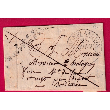 MARQUE P45P MONFLANQUIN LOT ET GARONNE + CAD TYPE 12 1831 RARE COMBINAISON NON SIGNALE SUR CE BURAU POUR BORDEAUX LETTRE