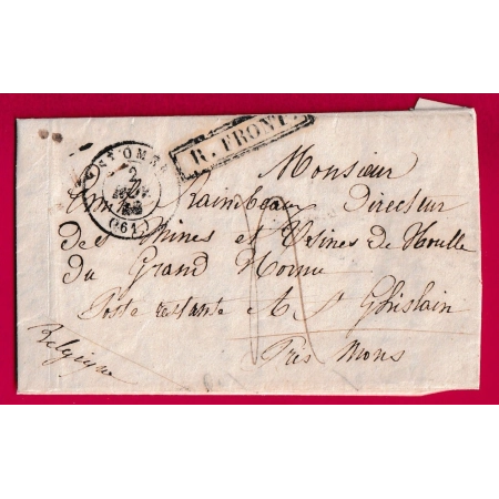 CAD TYPE 15 ST OMER PAS DE CALAIS + MARQUE RAYON FRONTALIER POUR ST GHISLAIN BELGIQUE 1848 LETTRE