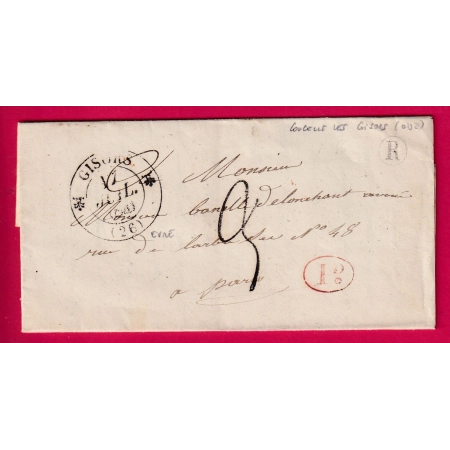 CAD TYPE 12 GISORS EURE BOITE RURALE R COUCELLE LES GISORS OISE 1841 DECIME RURAL POUR PARIS LETTRE