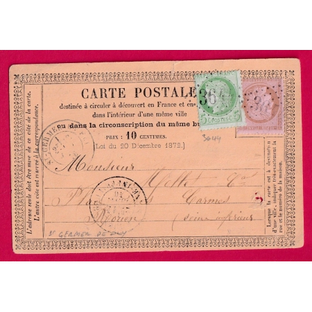 N°53 58 GC 3644 ST GERMER D FLY OISE POUR ROUEN SEINE INFERIEURE CAD TYPE 18 CARTE PRECURSEUR LETTRE COVER