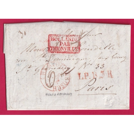 MARQUE ENTREE HOLLANDE PAR THIONVILLE DEPART HERTOGENBOSCH PAYS BAS POUR PARIS 1836 MOSELLE LETTRE