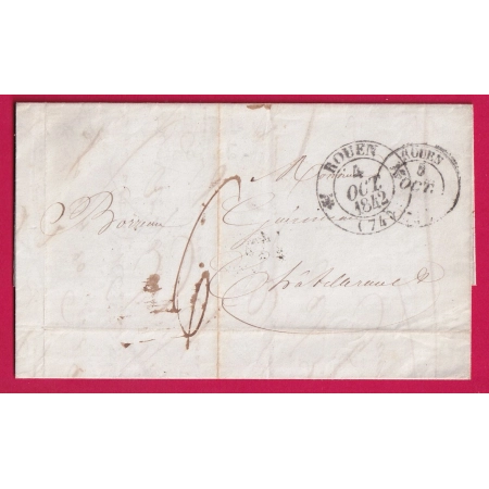 PRECURSEUR APRES LE DEPART CAD TYPE 12 + 14 ROUEN SEINE INFERIEURE 1842 POUR CHATELLERAULT VIENNE LETTRE