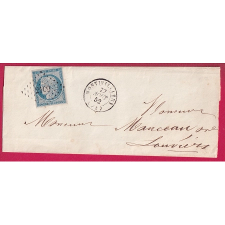 N°4 PC 2169 MONTIVILLIERS SEINE INFERIEURE 1852 POUR LOUVIERS EURE LETTRE