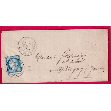 N°60 CAD PARIS RUE DU PONT NEUF POUR SAVIGNY YONNE VARIETE PIQUAGE A CHEVAL LETTRE
