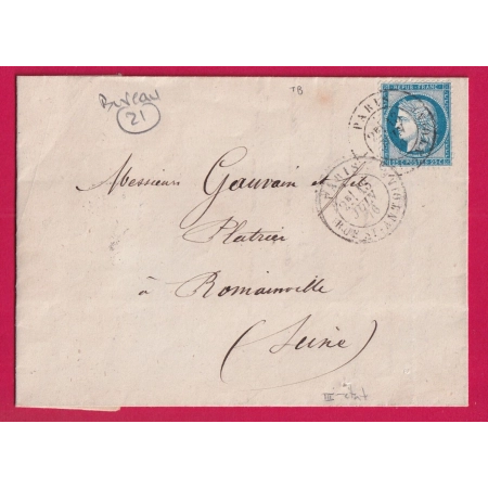 N°60 CAD PARIS RUE ST ANTOINE POUR ROMAINVILLE SEINE LETTRE COVER