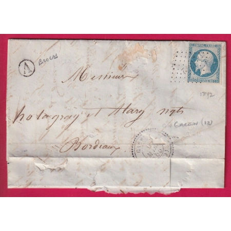 N°14 BLEU LAITEUX PC 1372 GAREIN LANDES CAD TYPE 22 BOITE RURALE A BROCAS POUR BORDEAUX  LETTRE