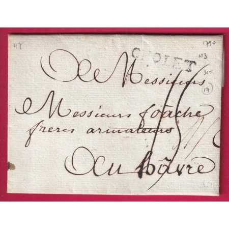 MARQUE CHOLET MAINE LOIRE 1790 LENAIN N°3 INDICE 17 POUR LE HAVRE SEINE INFERIEURE LETTRE