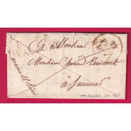 MARQUE P47P BEAUFORT MAINE ET LOIRE 1831 NON SIGNALE JUSQU'A 1831 POUR SAUMUR LETTRE