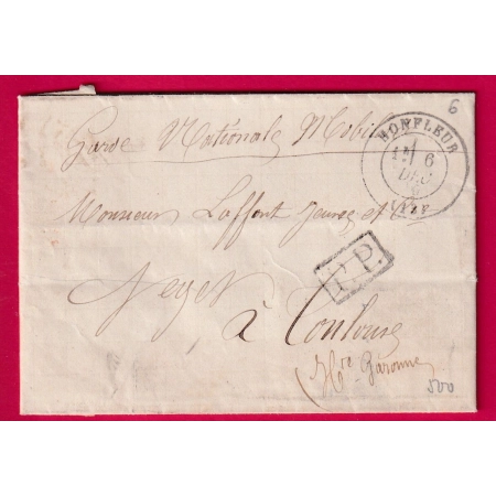 GUERRE 1870 GARDE NATIONALE MOBILE HONFLEUR CALVADOS 6 DEC 1870 POUR TOULOUSE HAUTE GARONNE